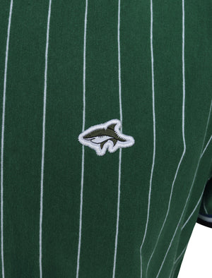 Montague Pinstripe Cotton Jersey T-Shirt with Ribbed Tipping in Hunter Green - Le Shark