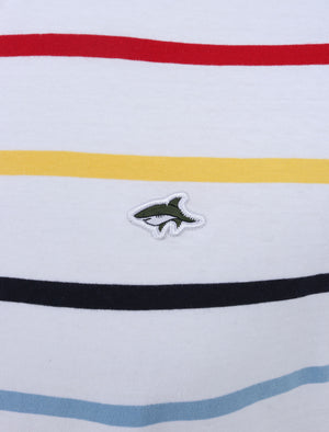 Orchardson Multi-colour Stripe Cotton Jersey T-Shirt In Bright White - Le Shark