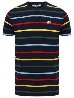 Orchardson Multi-colour Stripe Cotton Jersey T-Shirt In Sky Captain Navy - Le Shark