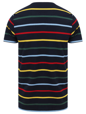 Orchardson Multi-colour Stripe Cotton Jersey T-Shirt In Sky Captain Navy - Le Shark