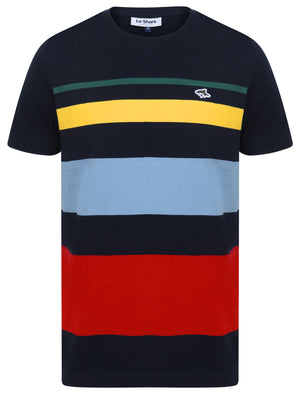 Ormsby Striped Colour Block Cotton T-Shirt In Sky Captain Navy - Le Shark