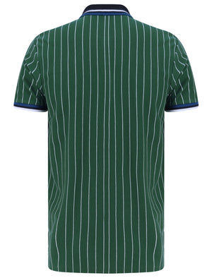Osbert Pinstripe Cotton Pique Polo Shirt with Tipping In Hunter Green - Le Shark