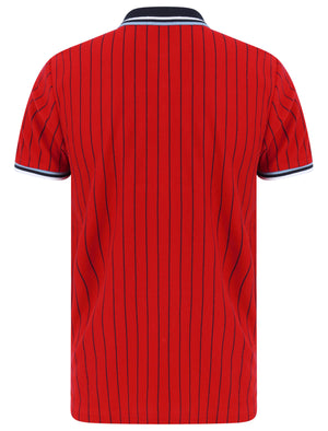 Osbert Pinstripe Cotton Pique Polo Shirt with Tipping In Scarlet Sage - Le Shark