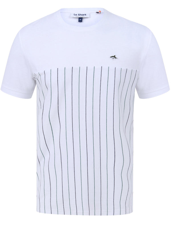 Overhill Pinstripe Cotton Jersey T-Shirt in Bright White - Le Shark