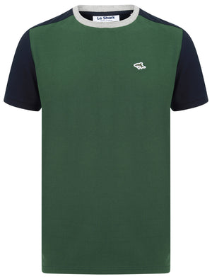Padfield Cotton Pique T-Shirt with Contrast Sleeves in Hunter Green - Le Shark