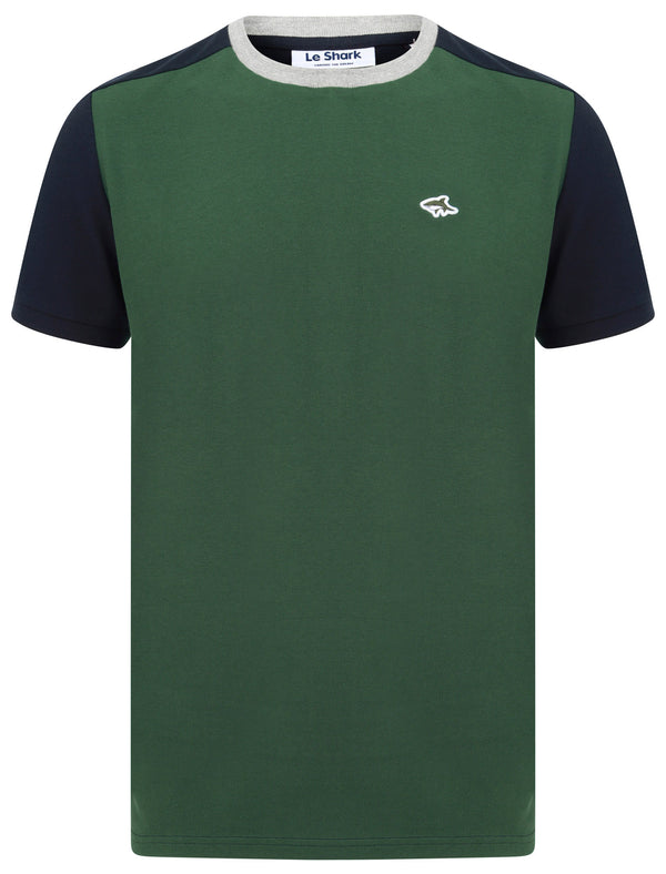 Padfield Cotton Pique T-Shirt with Contrast Sleeves in Hunter Green - Le Shark