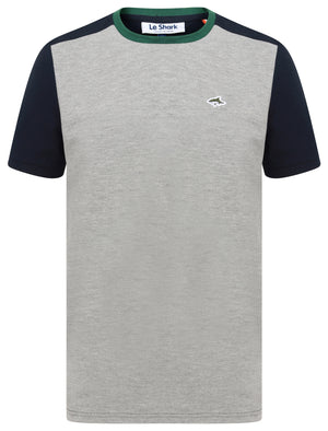 Padfield Cotton Pique T-Shirt with Contrast Sleeves in Light Grey Marl - Le Shark