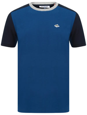 Padfield Cotton Pique T-Shirt with Contrast Sleeves in Limoges Blue - Le Shark