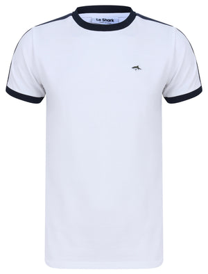 Parkhill Cotton Pique T-Shirt with Racer Tape Panel Detail in Bright White - Le Shark