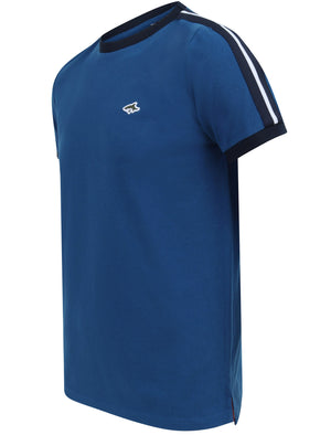 Parkhill Cotton Pique T-Shirt with Racer Tape Panel Detail in Limoges Blue - Le Shark