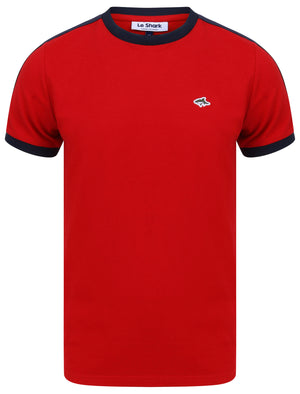 Parkhill Cotton Pique T-Shirt with Racer Tape Panel Detail in Scarlet Sage - Le Shark