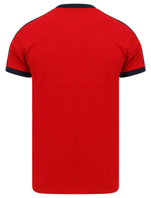 Parkhill Cotton Pique T-Shirt with Racer Tape Panel Detail in Scarlet Sage - Le Shark