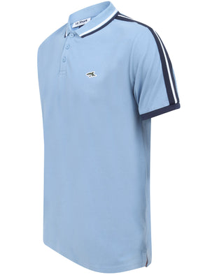 Patcham Cotton Pique Polo Shirt with Racer Stripe Tape Detail In Allure Blue - Le Shark