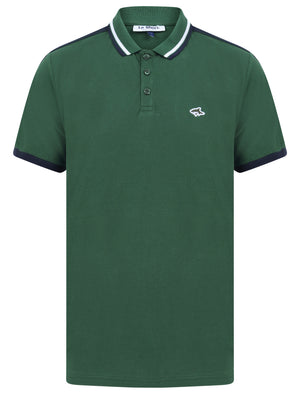 Patcham Cotton Pique Polo Shirt with Racer Stripe Tape Detail In Hunter Green - Le Shark