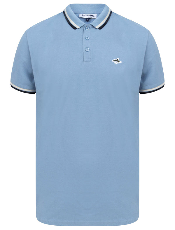 Waterloo Cotton Pique Polo Shirt with Tipping in Allure Blue - Le Shark