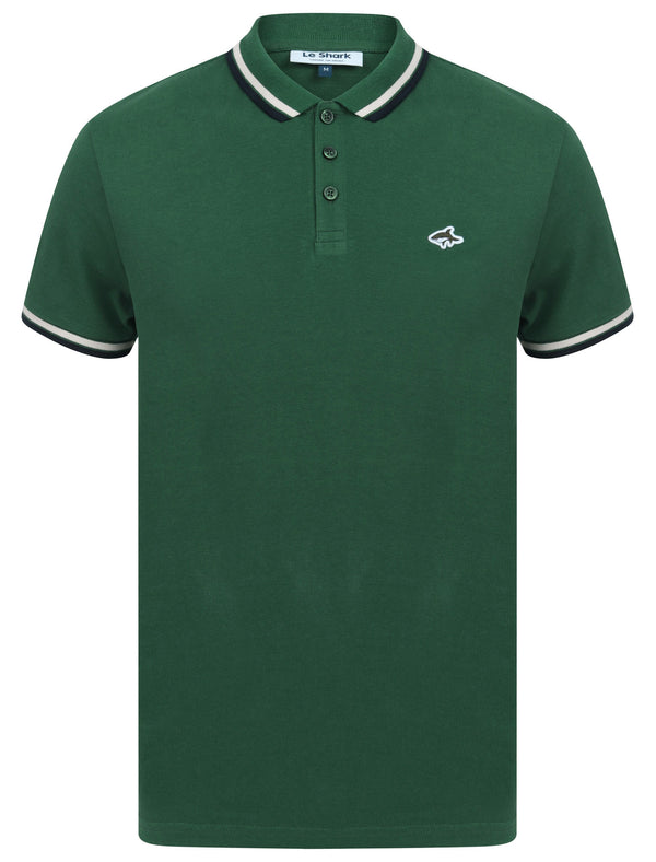 Waterloo Cotton Pique Polo Shirt with Tipping in Hunter Green - Le Shark