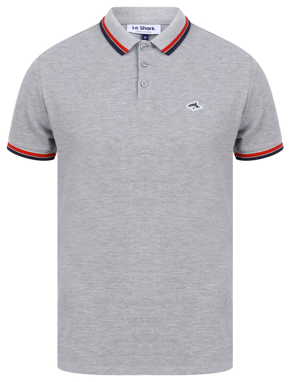 Waterloo Cotton Pique Polo Shirt with Tipping In Light Grey Marl - Le Shark