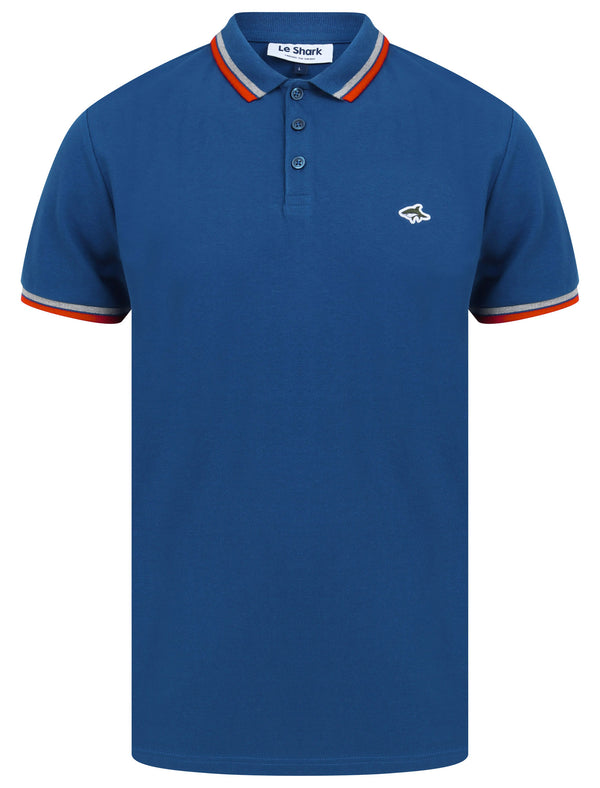 Waterloo Cotton Pique Polo Shirt with Tipping In Limoges Blue - Le Shark