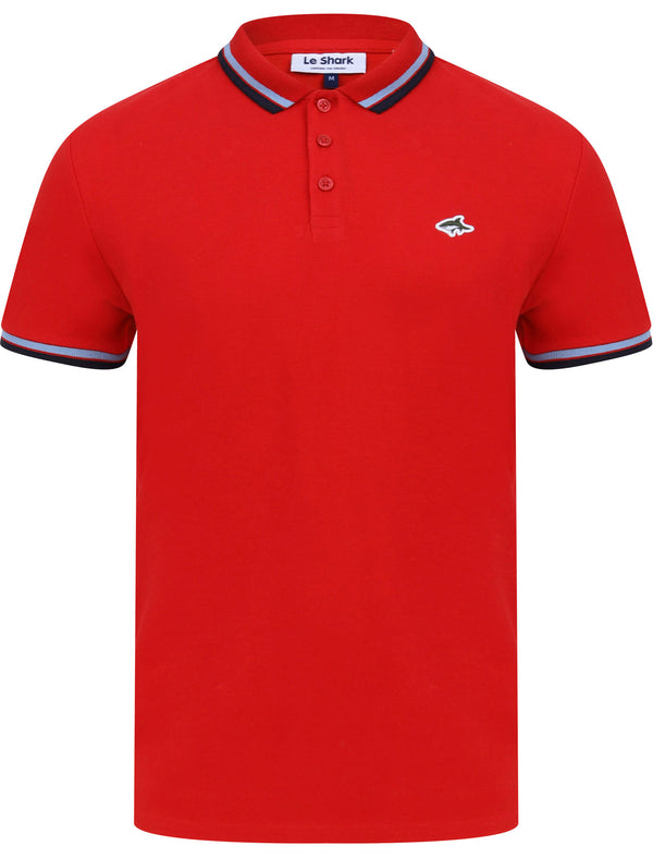 Waterloo Cotton Pique Polo Shirt with Tipping In Scarlet Sage - Le Shark