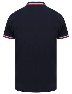Waterloo Cotton Pique Polo Shirt with Tipping In Sky Captain Navy - Le Shark