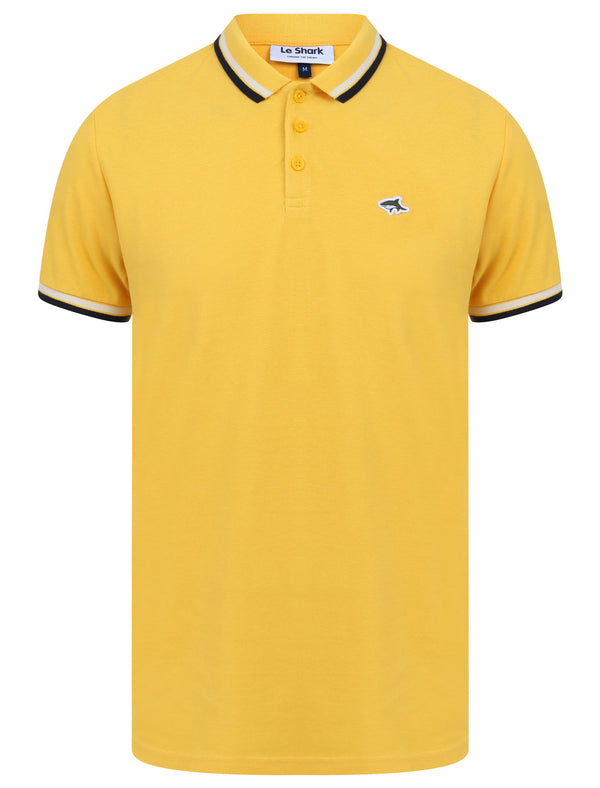 Waterloo Cotton Pique Polo Shirt with Tipping in Solar Yellow - Le Shark