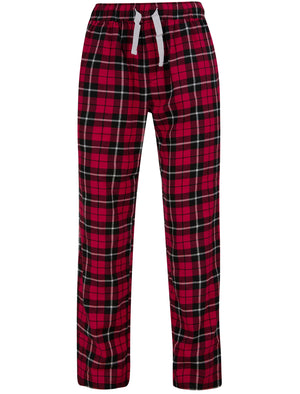 Men's Reindeer Applique 2pc Lounge Pyjama Set in White / Red Black Check - Merry Christmas