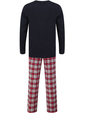 Men's Rudolph Motif 2pc Lounge Pyjama Set in Navy / White Red Check - Merry Christmas