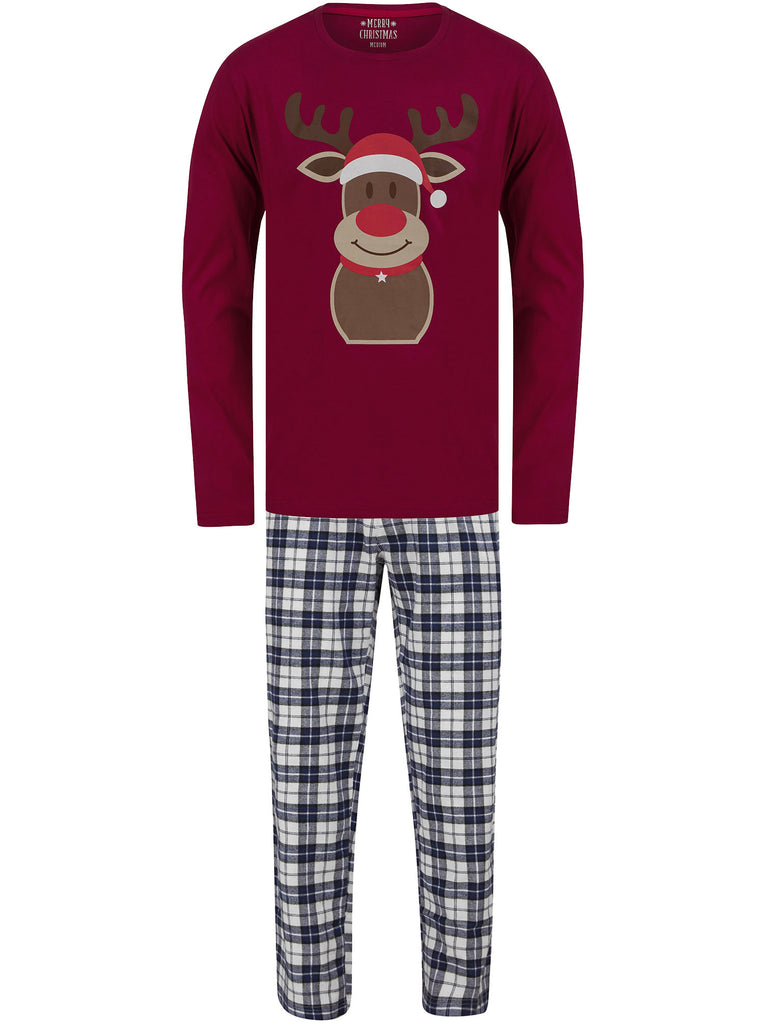 Men's Rudolph Motif 2pc Lounge Pyjama Set in Dark Red / White Navy Che ...