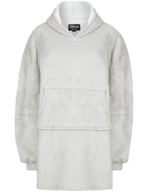 Adult Kiley Soft Fleece Borg Lined Oversized Hooded Blanket with Pocket in Light Grey Marl  - Tokyo Laundry