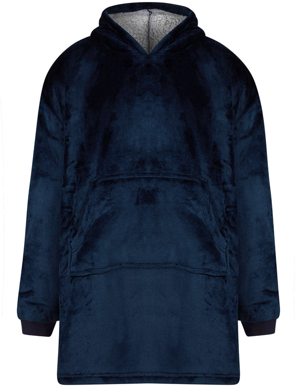 Adult Kiley Soft Fleece Borg Lined Oversized Hooded Blanket with Pocket in Navy  - Tokyo Laundry