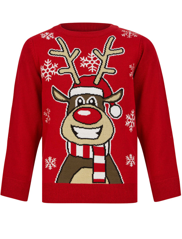 Boy's Happy Reindeer Novelty Christmas Jumper in George Red - Merry Christmas Kids (4-12yrs)