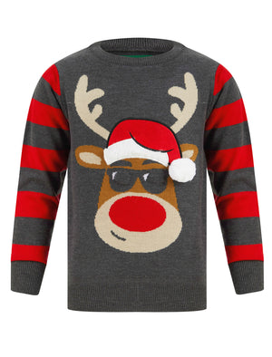 Boy s Hip Rudolph LED Light Up Novelty Christmas Jumper in Dark Grey M Tokyo Laundry