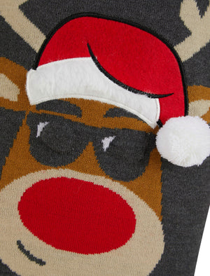 Boy's Hip Rudolph LED Light Up Novelty Christmas Jumper in Dark Grey Marl - Merry Christmas Kids (4-12yrs)