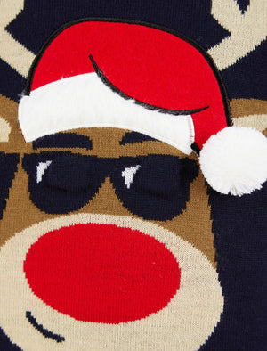 Boy's Hip Rudolph LED Light Up Novelty Christmas Jumper in Ink - Merry Christmas Kids (4-12yrs)