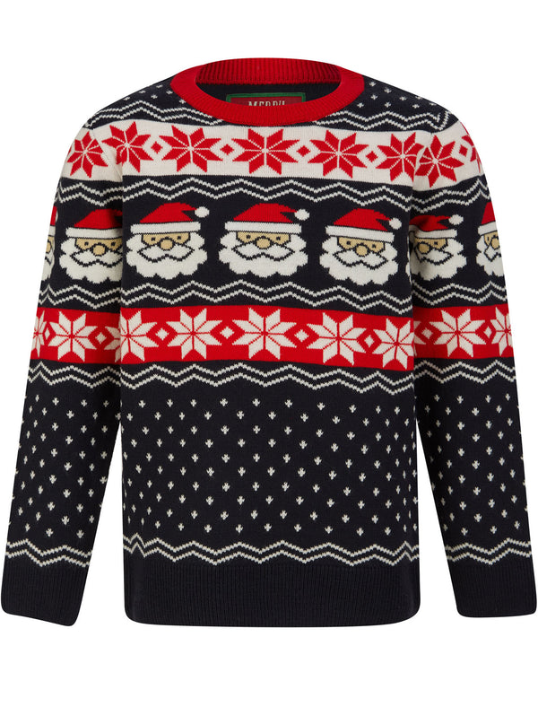 Boy's Santahead Fairisle Novelty Christmas Jumper in Ink - Merry Christmas Kids (4-12yrs)