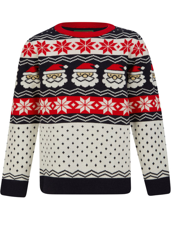 Boy's Santahead Fairisle Novelty Christmas Jumper in Tokyo Red - Merry Christmas Kids (4-12yrs)
