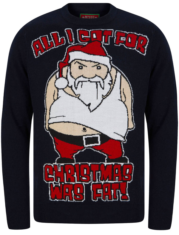 Men’s Fat Santa Motif Novelty Christmas Jumper in Ink - Merry Christmas