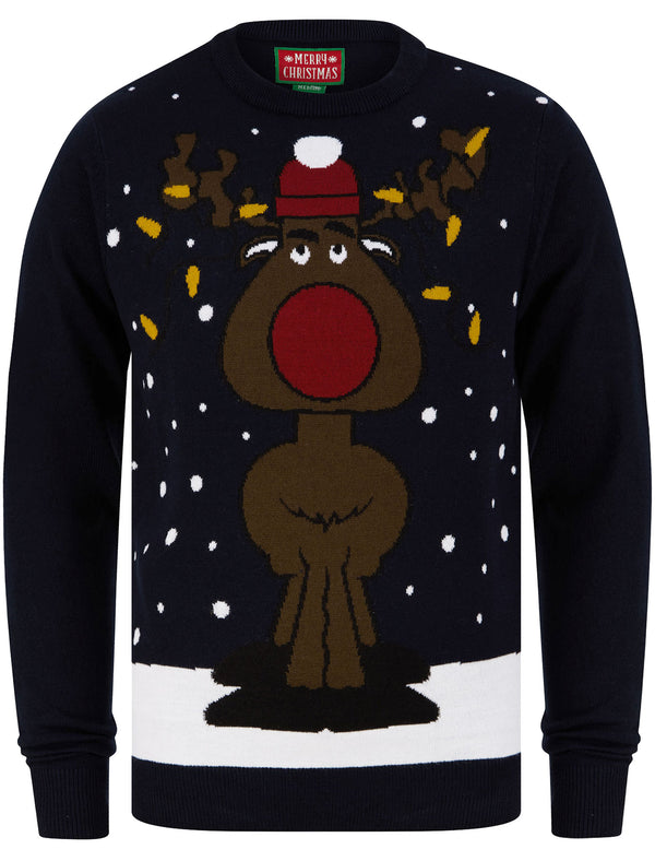 Men's Jumbled Rudolph Motif Novelty Christmas Jumper in Ink - Merry Christmas