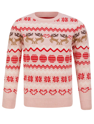 Girls Candy & Baubles Novelty Christmas Jumper in Almond Blossom - Merry Christmas Kids (4-12yrs)