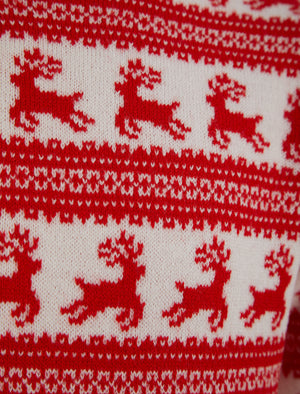 Girl’s Leaping Reindeers Wallpaper Print Novelty Christmas Jumper in Gardenia - Merry Christmas Kids (4-12yrs)