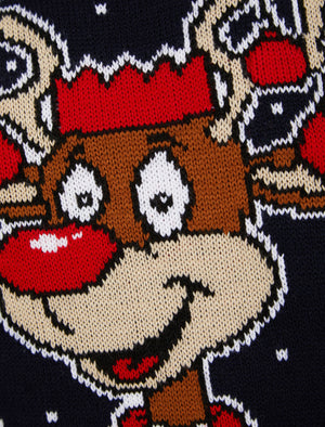 Boy's Rudolph Party LED Light Up Novelty Christmas Jumper in Ink - Merry Christmas Kids (4-12yrs)