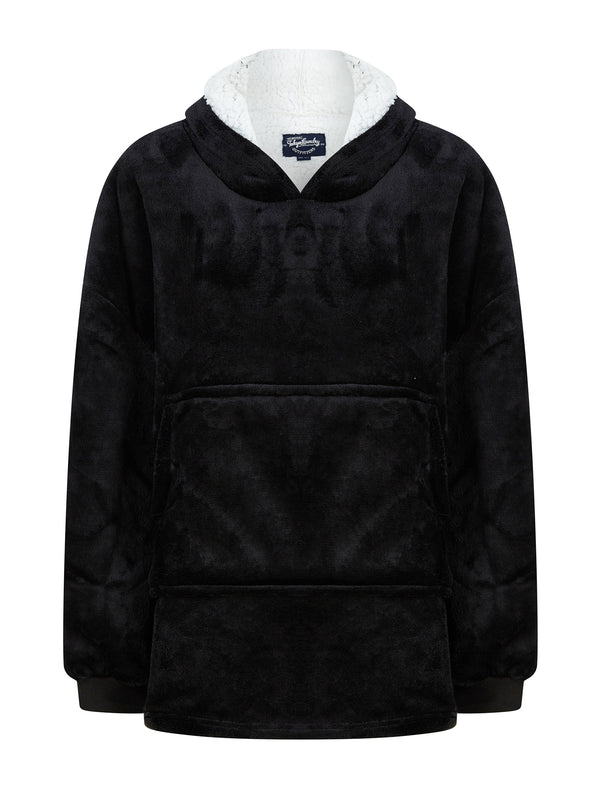 Kids Snuggle Soft Fleece Borg Lined Oversized Hooded Blanket with Pocket in Jet Black  - Tokyo Laundry Kids (4-12yrs)