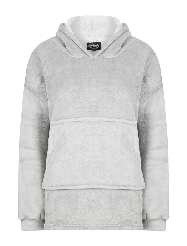 Kids Snuggle Soft Fleece Borg Lined Oversized Hooded Blanket with Pocket in Light Grey Marl  - Tokyo Laundry Kids (4-12yrs)