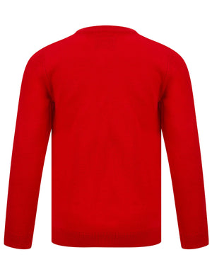 Girls Tangled Reindeer Novelty Christmas Jumper in High Risk Red - Merry Christmas Kids (4-12yrs)