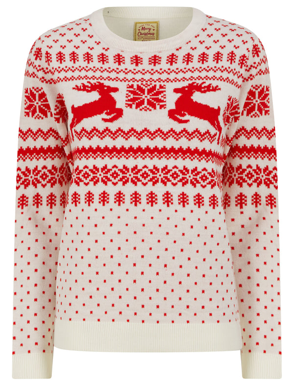 Women’s Lapland Jacquard Nordic Fairisle Novelty Christmas Jumper in Gardenia - Merry Christmas