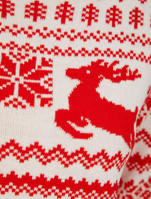 Women’s Lapland Jacquard Nordic Fairisle Novelty Christmas Jumper in Gardenia - Merry Christmas