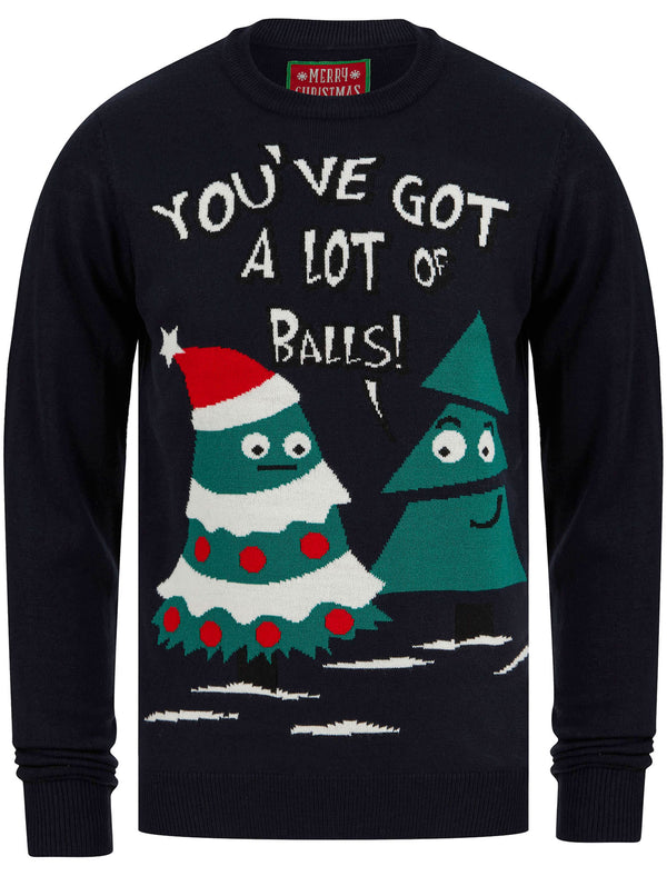 Men’s Lot of Balls Tree Motif Novelty Christmas Jumper in Ink - Merry Christmas