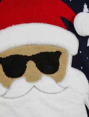 Men's Bearded Santa Motif LED Light Up Novelty Christmas Jumper in Ink - Merry Christmas
