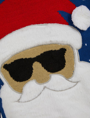 Men's Bearded Santa Motif LED Light Up Novelty Christmas Jumper in Sapphire - Merry Christmas