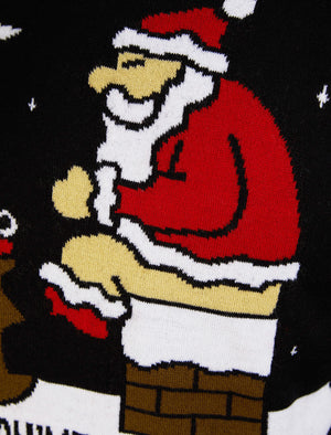 Men's Really Naughty 2 Santa Chimney Motif Novelty Christmas Jumper in Jet Black - Merry Christmas